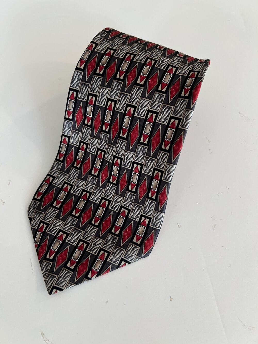 Zylos George Machado 100% Silk Neck Tie Red Silver Abstract JL